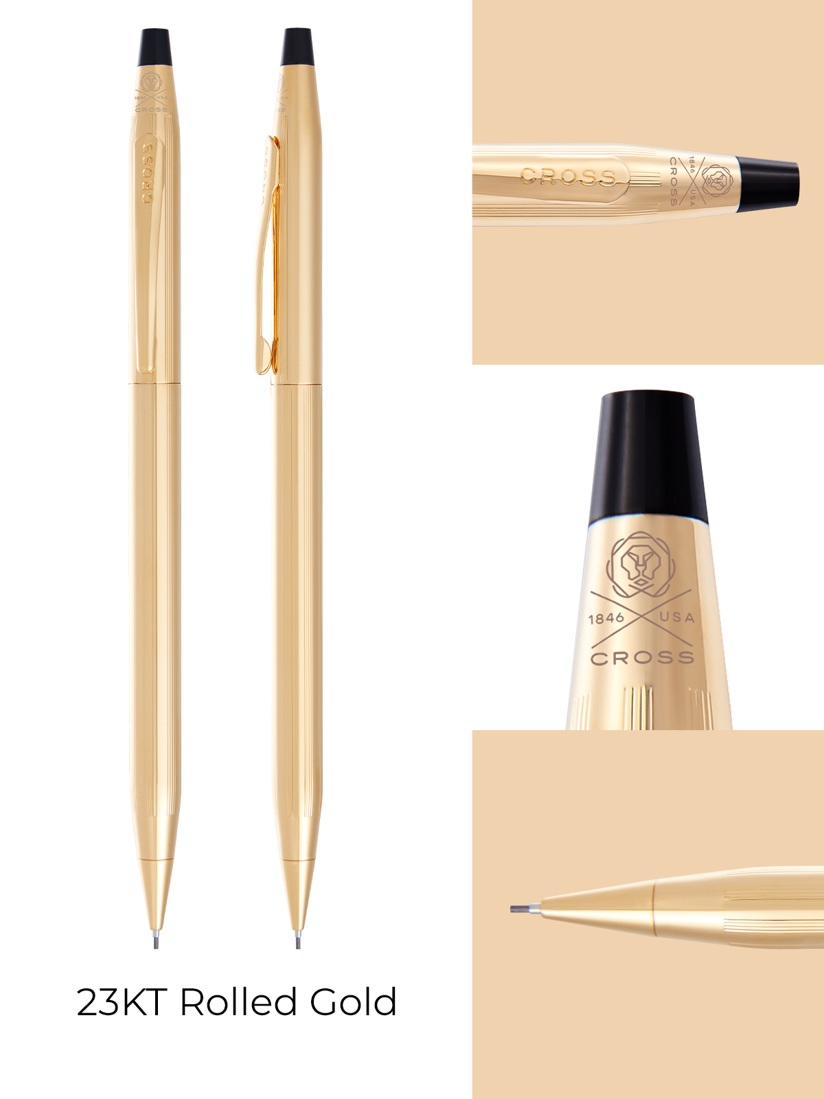 Lifestyle photo showing A.T. Cross Classic Century 23KT Gold Plated 0.7MM Pencil - Precis in use - A.T. Cross
