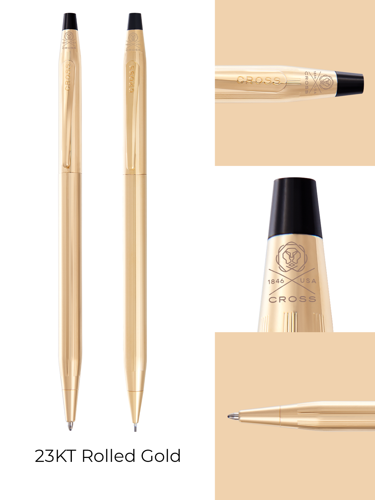 Lifestyle photo showing A.T. Cross Classic Century 23KT Gold Plated Pen and Pencil Set -  in use - A.T. Cross