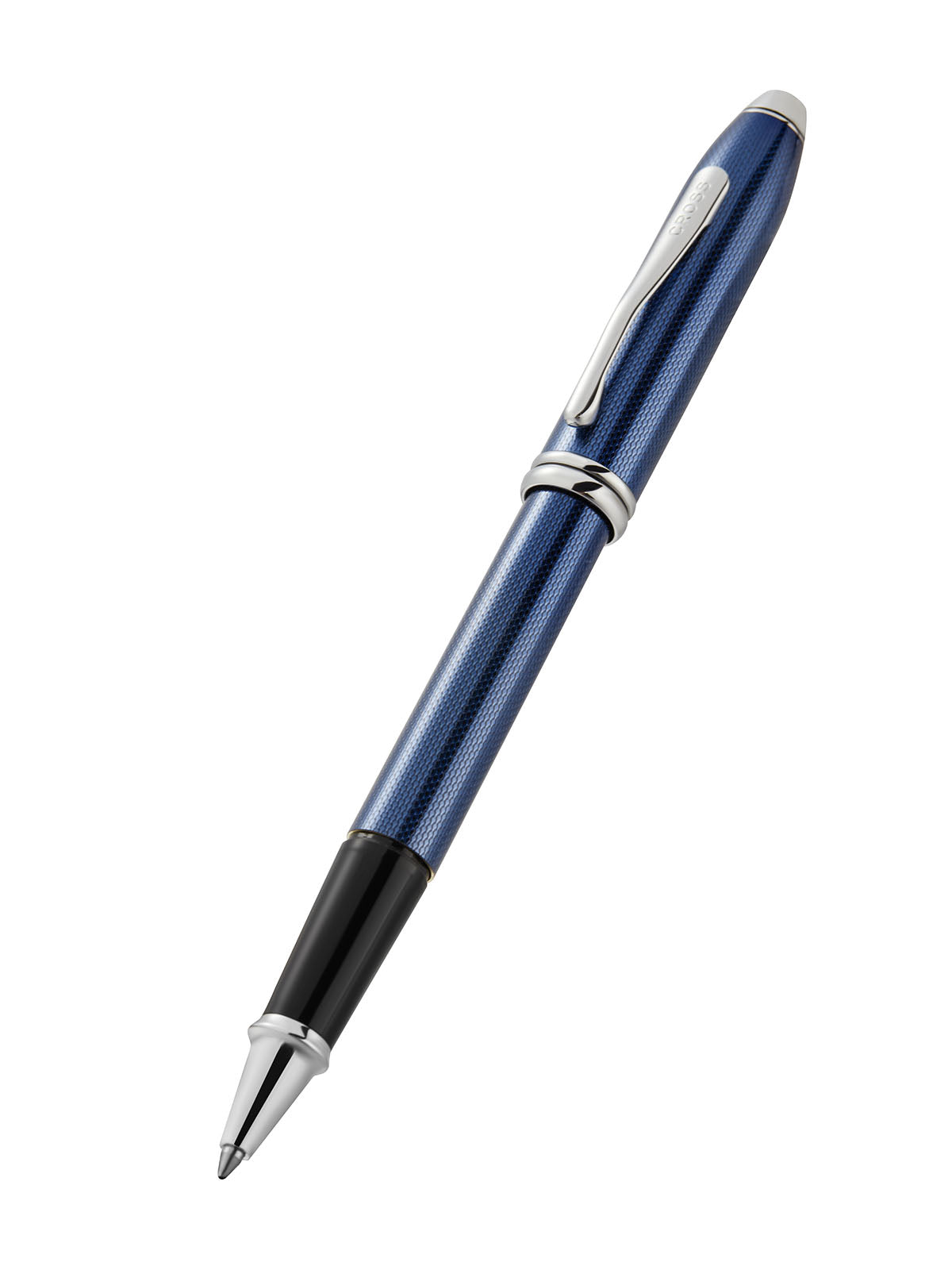Close-up detail showing quality craftsmanship and materials - A.T. Cross Townsend Polished Translucent Cobalt Blue Engrave
