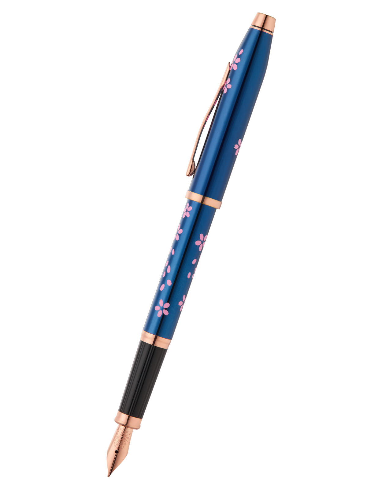 Lifestyle photo showing A.T. Cross Century II Cherry Blossom Translucent Blue Lacquer Fin in use - A.T. Cross