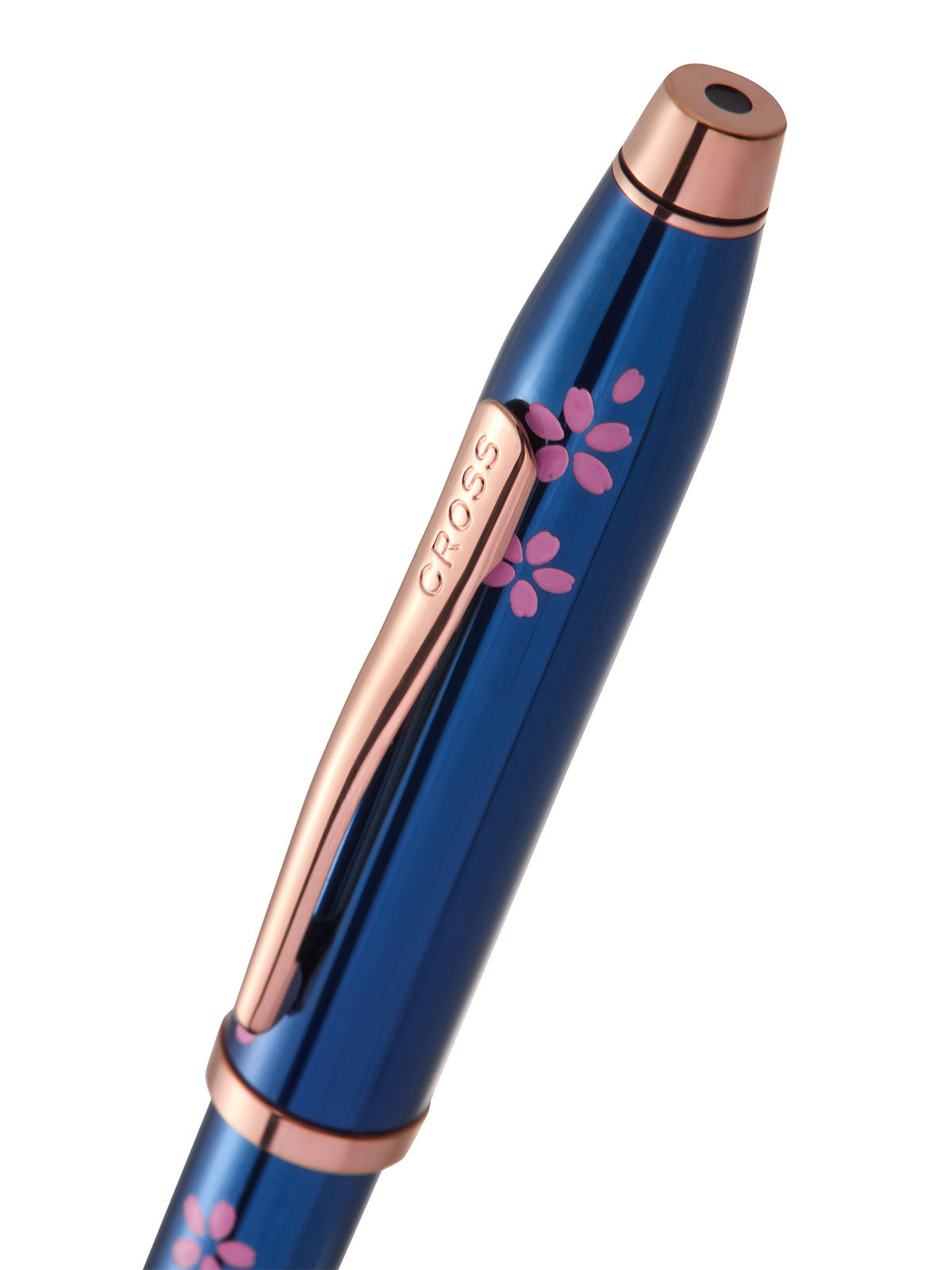 Close-up detail showing quality craftsmanship and materials - A.T. Cross Century II Cherry Blossom Translucent Blue Lacque