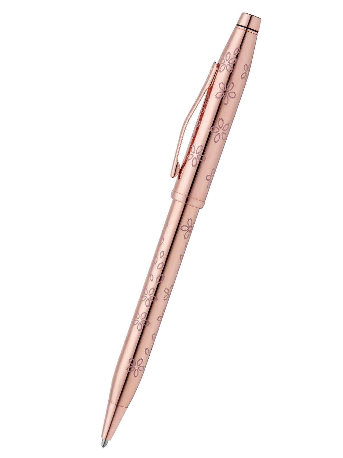 Lifestyle photo showing A.T. Cross Century II Cherry Blossom Rose Gold Plated Ballpoint P in use - A.T. Cross