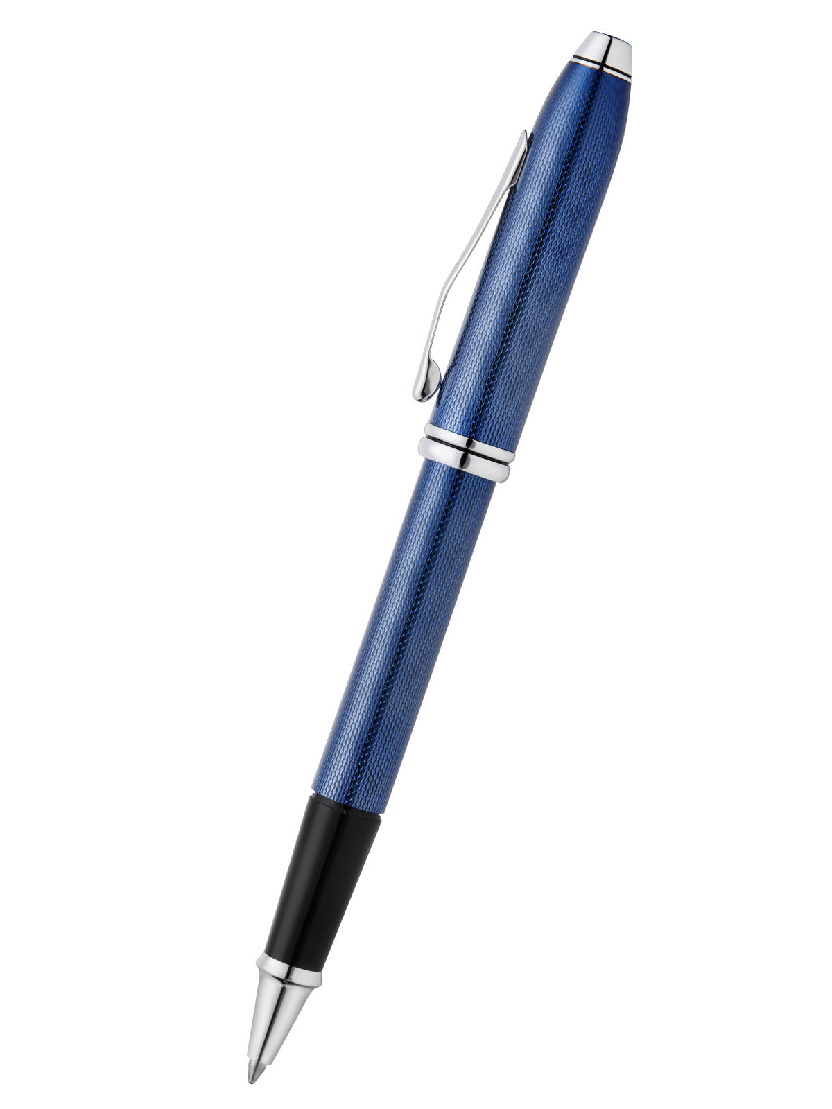 Lifestyle photo showing A.T. Cross Townsend Polished Translucent Cobalt Blue Engraved Dia in use - A.T. Cross