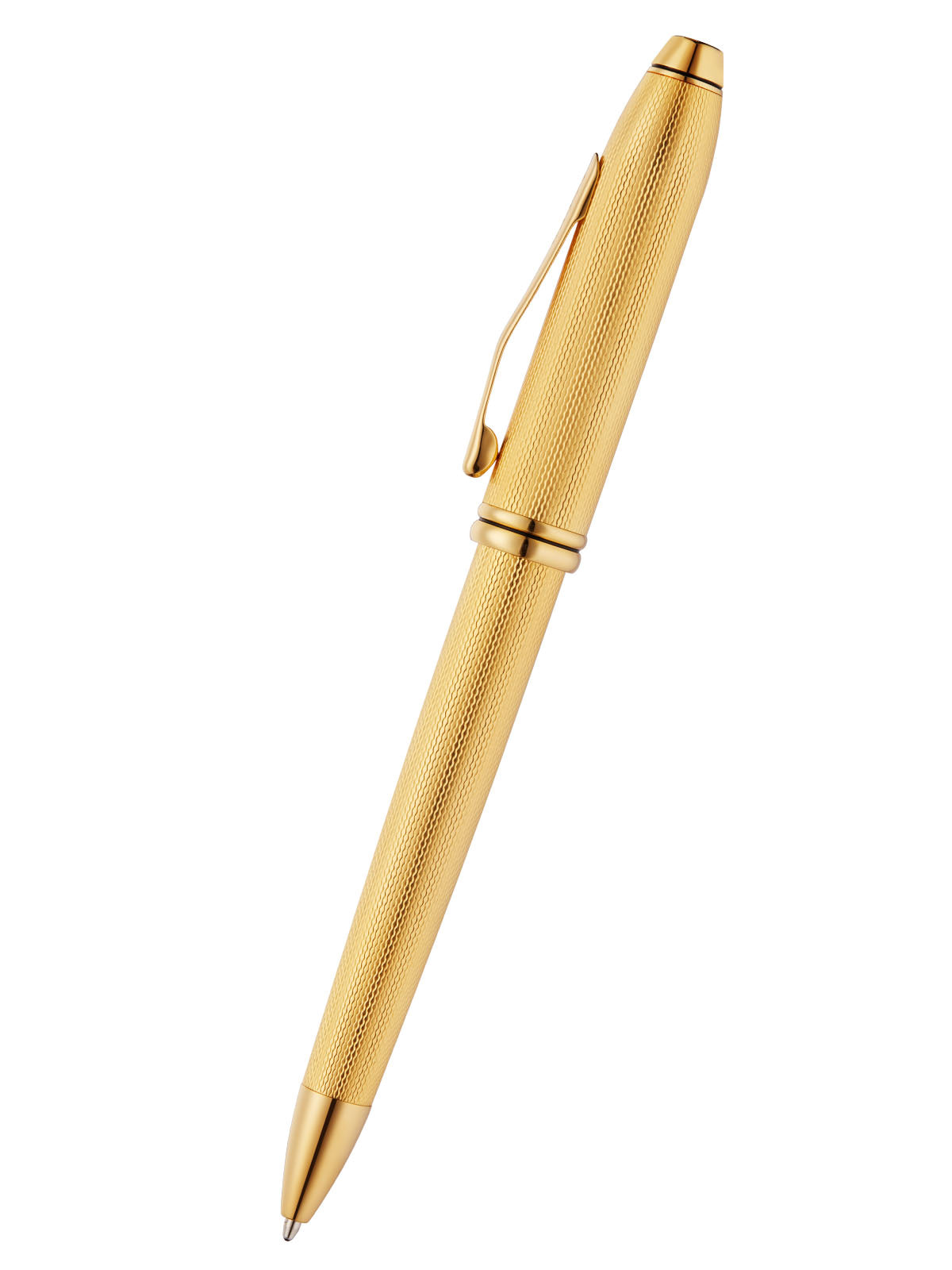 Lifestyle photo showing A.T. Cross Townsend Polished 23KT Gold Plated Engraved Diamond Pa in use - A.T. Cross