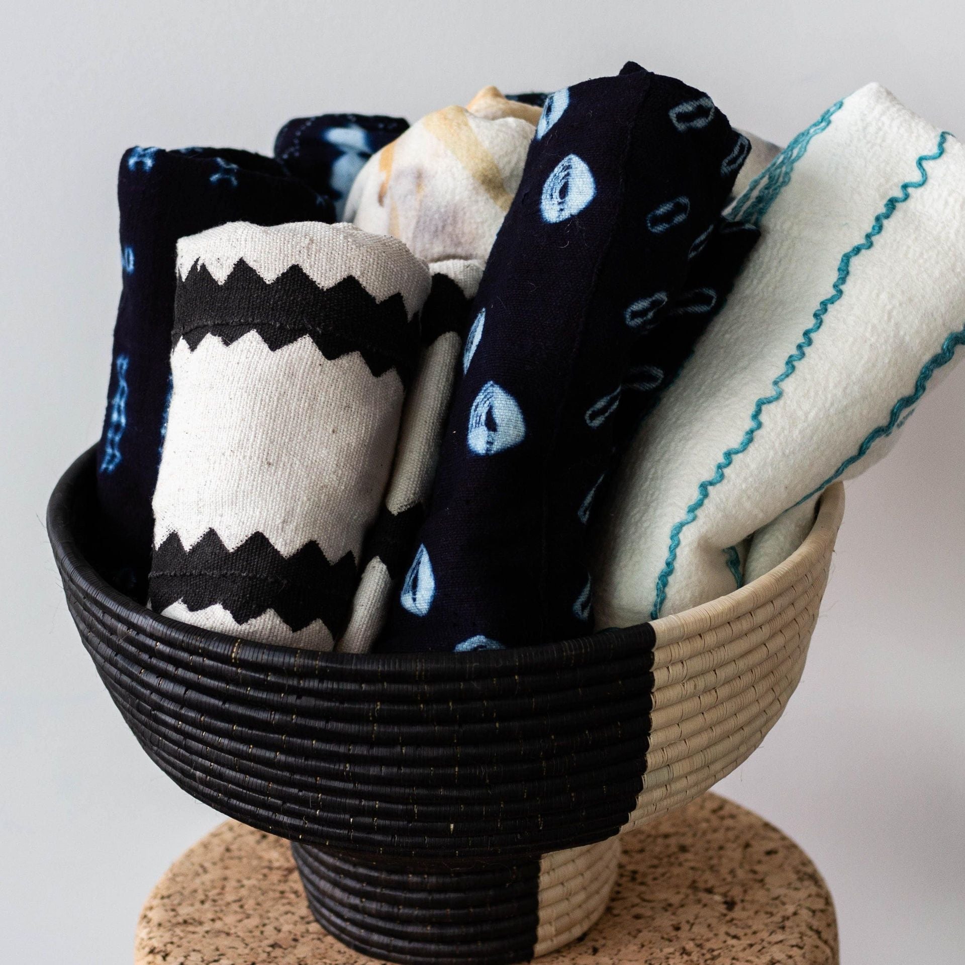 Product view 4 - Pedestal Black and Natural Basket Bowl - Kanju Interiors