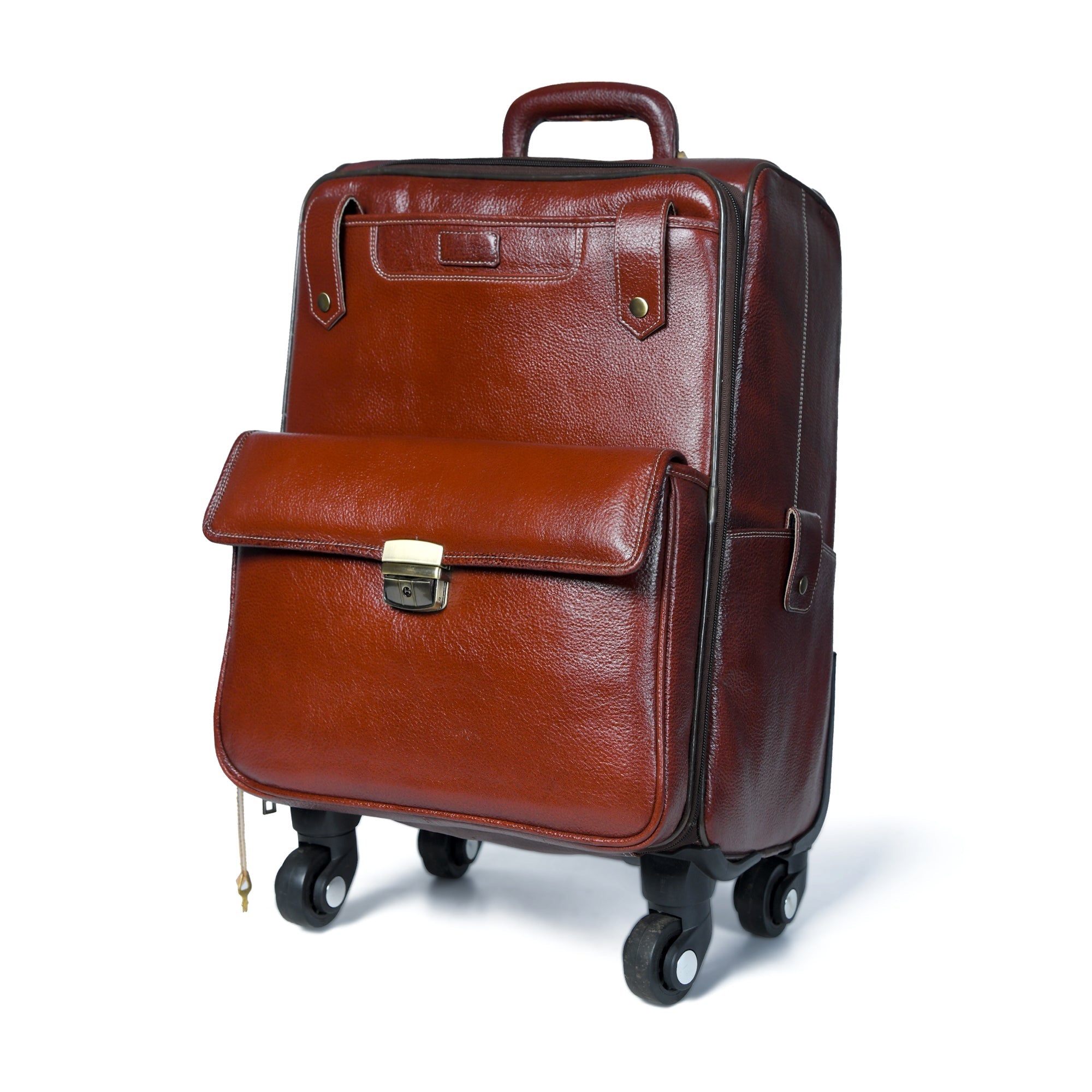 Close-up detail showing quality craftsmanship and materials - Leather Carry-On Trolly Bag