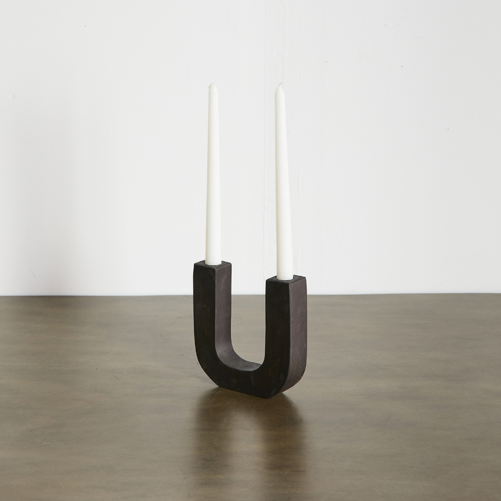 Product view 4 - U-Shaped Wooden Double Taper Candlestick Holder - Kanju Interiors