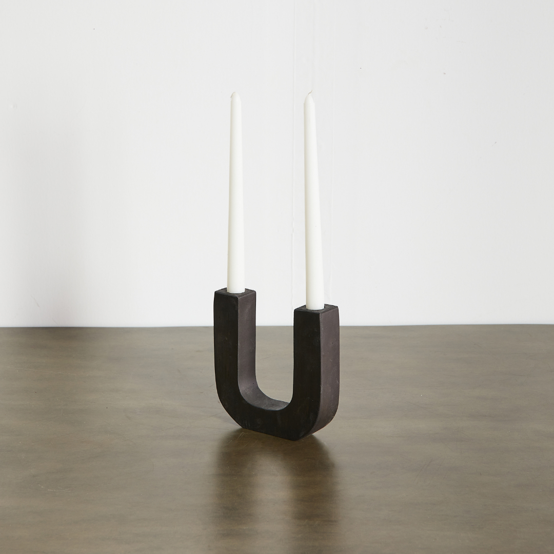 Product view 4 - U-Shaped Wooden Double Taper Candlestick Holder - Kanju Interiors