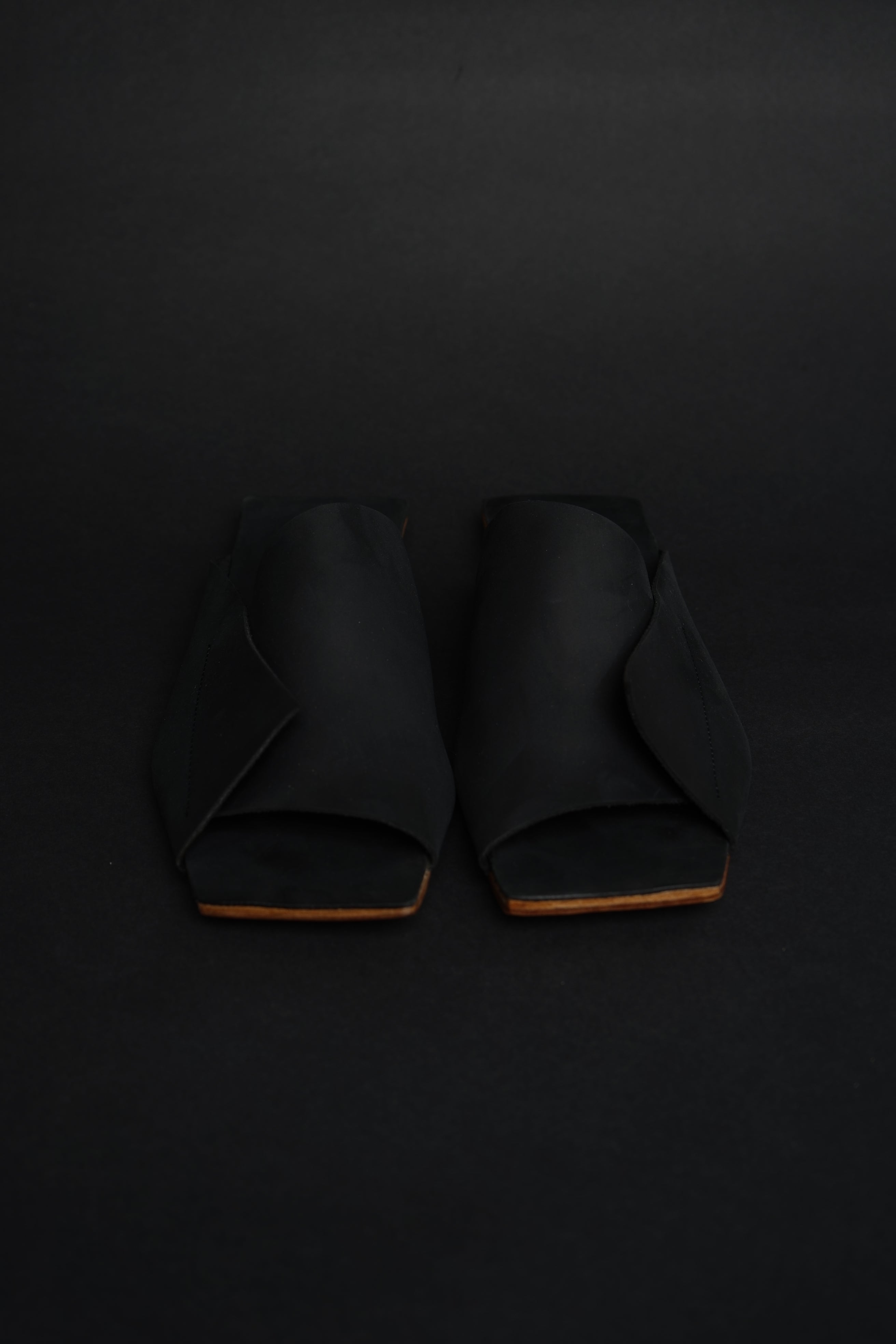Close-up detail showing quality craftsmanship and materials - Amos Handcrafted Black Leather Slides