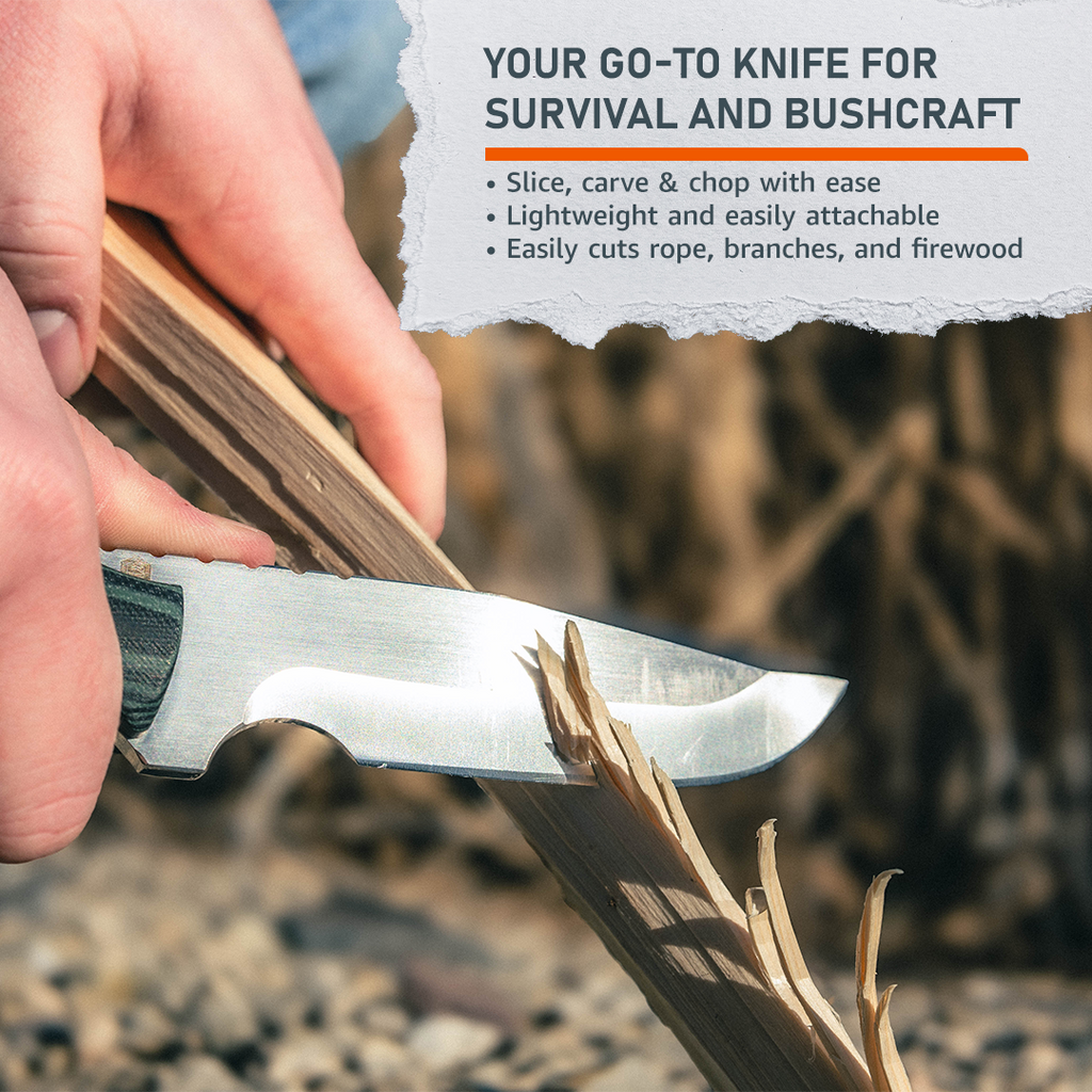 Lifestyle photo showing Survival Knife in use - Emerge Survival