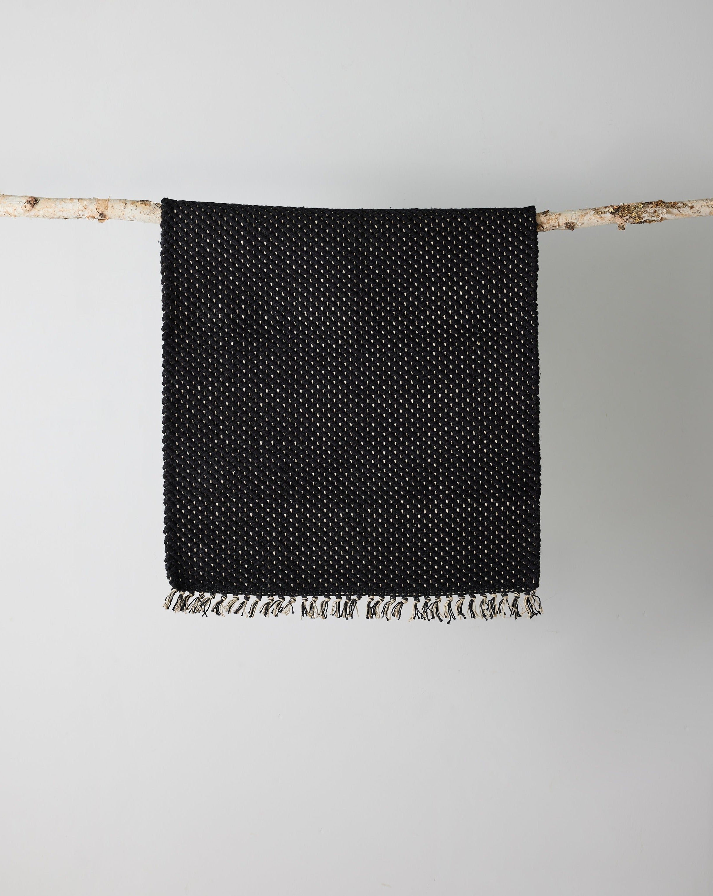 Herringbone Black Cotton Mat - premium quality - Kanju Interiors