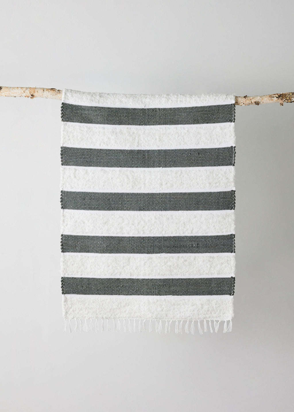 Plush Green Cotton Banded Hand-Loomed Mat - premium quality - Kanju Interiors