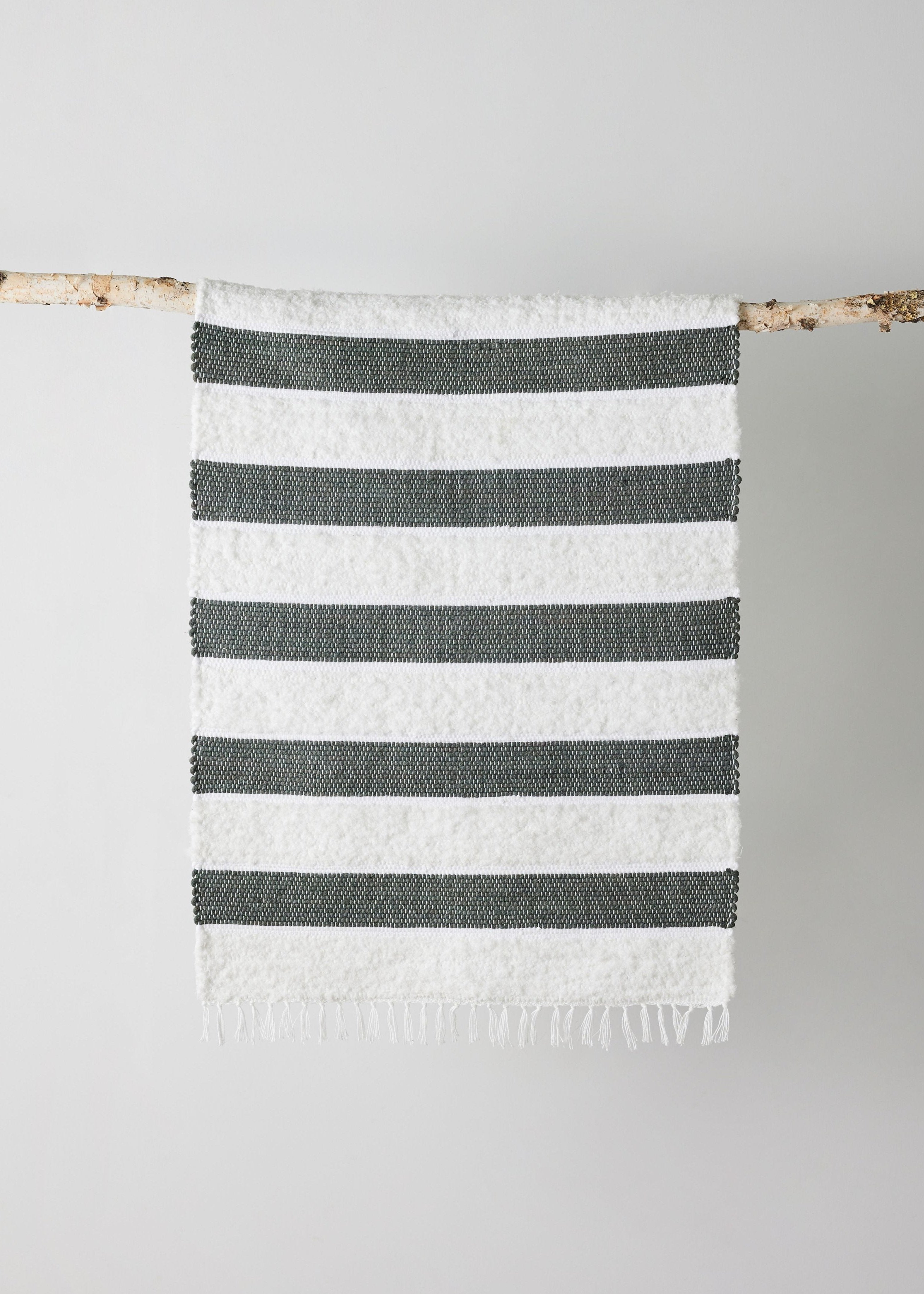 Plush Green Cotton Banded Hand-Loomed Mat - premium quality - Kanju Interiors