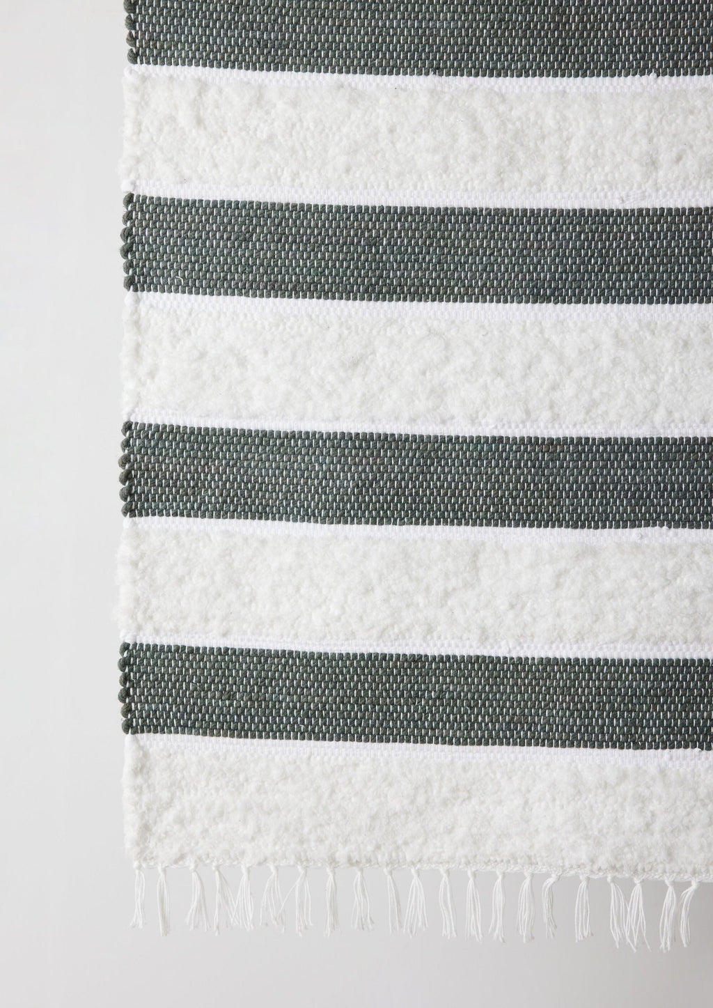 Close-up detail showing quality craftsmanship and materials - Plush Green Cotton Banded Hand-Loomed Mat