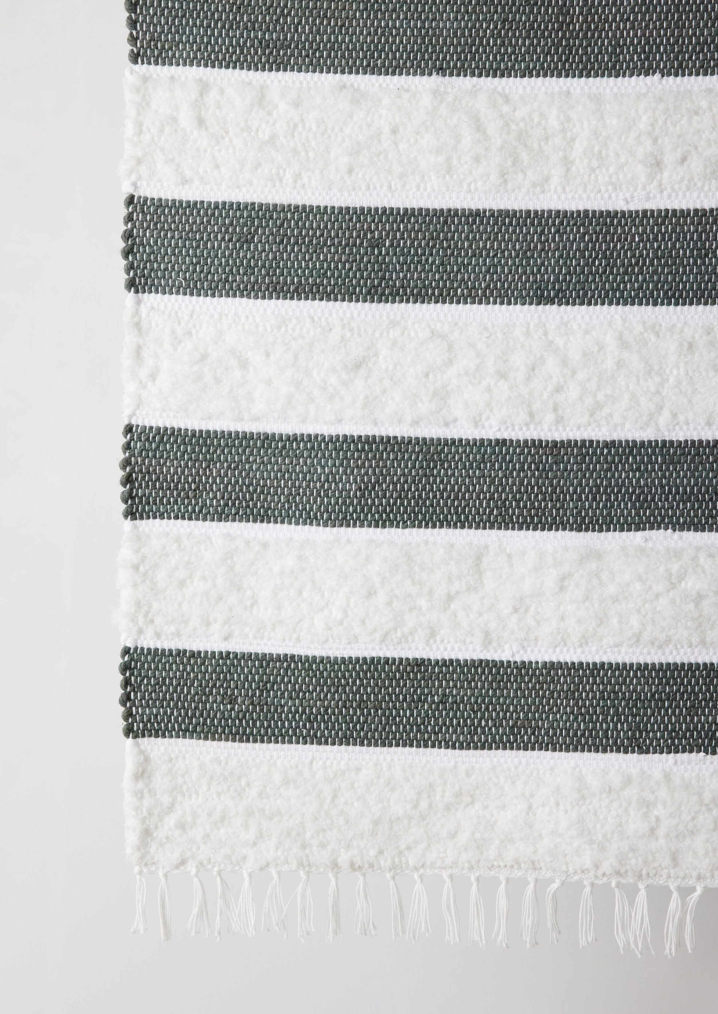 Close-up detail showing quality craftsmanship and materials - Plush Green Cotton Banded Hand-Loomed Mat