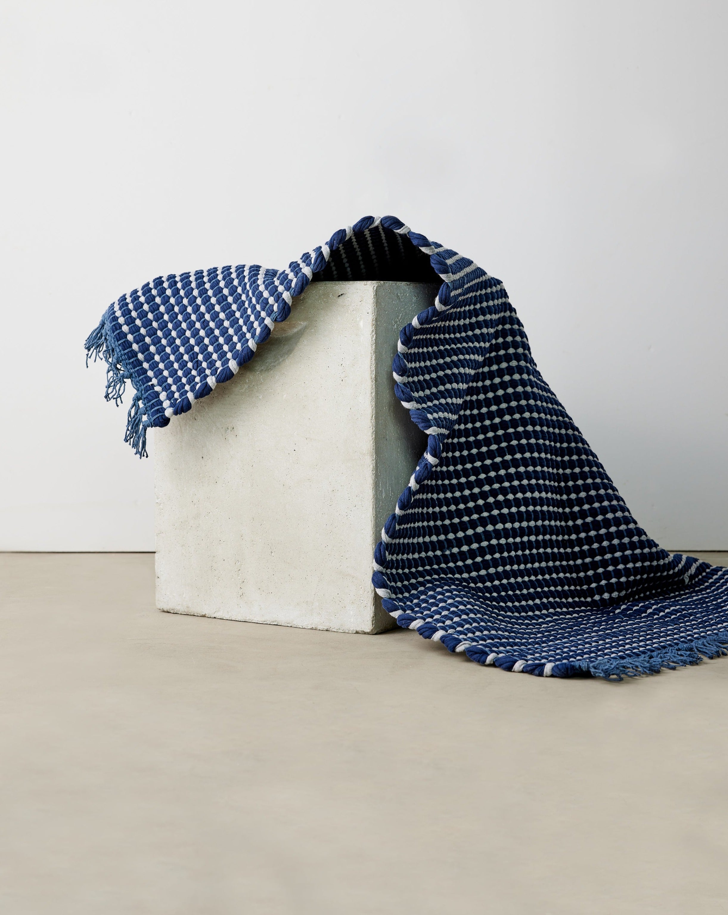 Close-up detail showing quality craftsmanship and materials - Riverweave Navy Blue Hand-Loomed Cotton Mat