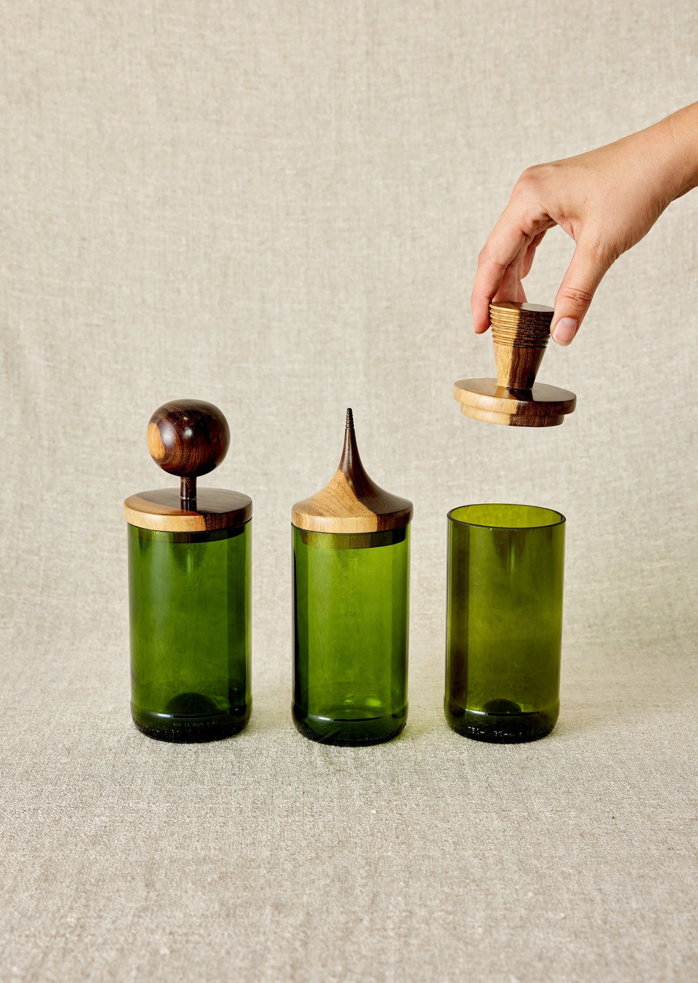 Wooden Topped Green Apothecary Jars - premium quality - Kanju Interiors