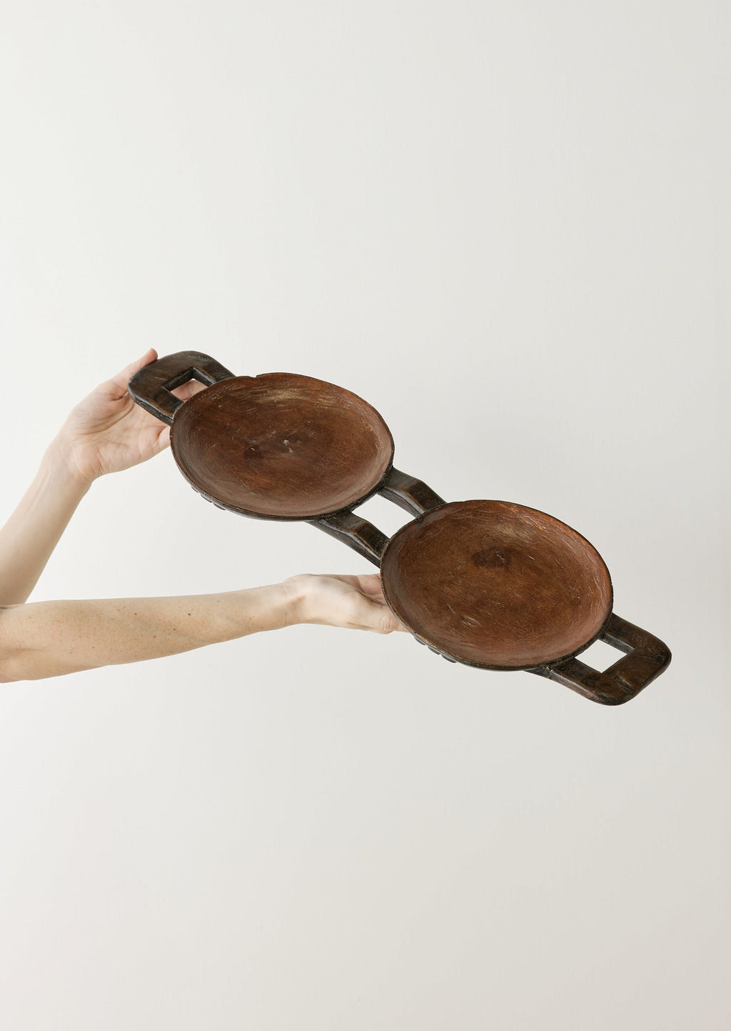 Close-up detail showing quality craftsmanship and materials - Bamenda Duo Circular Wooden Serving Tray