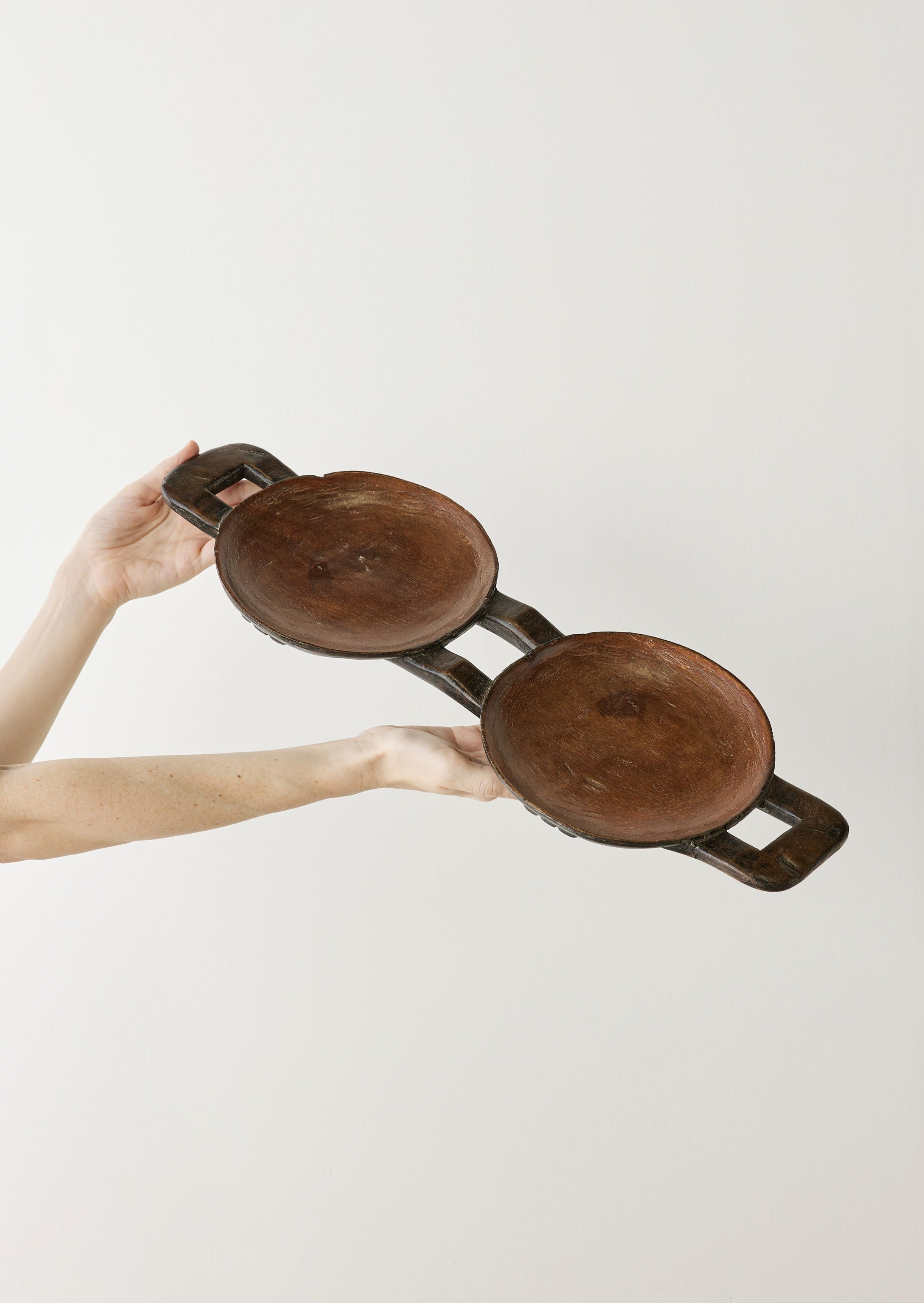 Close-up detail showing quality craftsmanship and materials - Bamenda Duo Circular Wooden Serving Tray