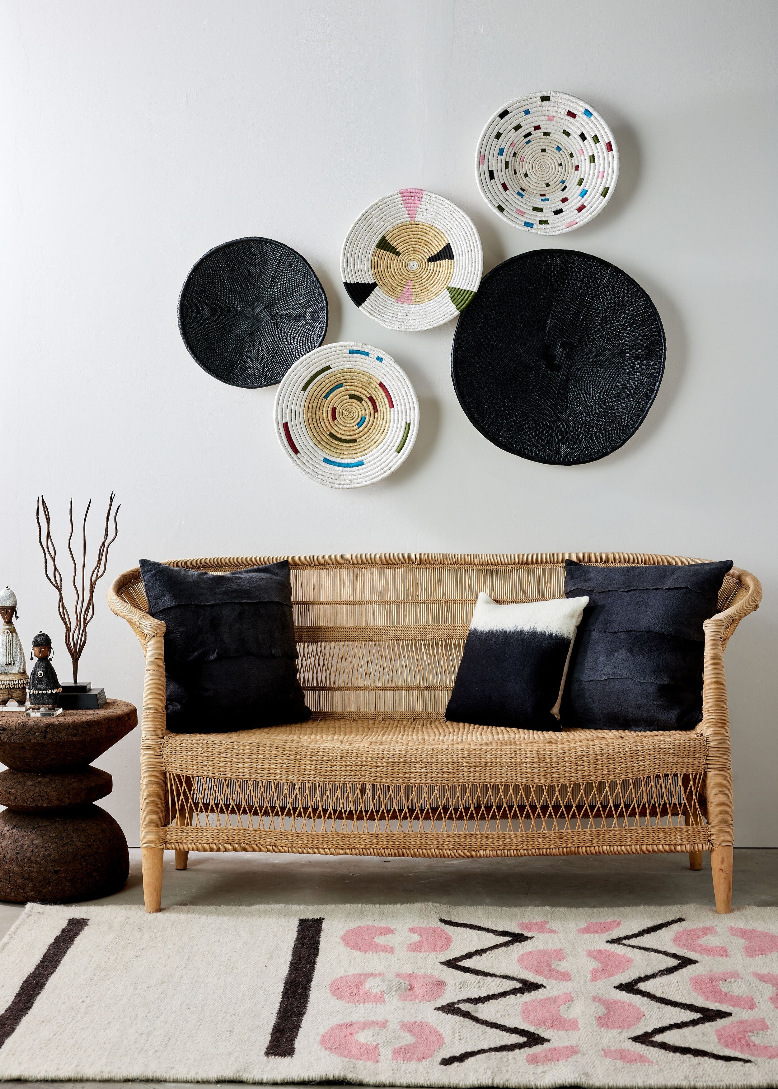 Close-up detail showing quality craftsmanship and materials - Hand-Painted Black Binga Flat Basket