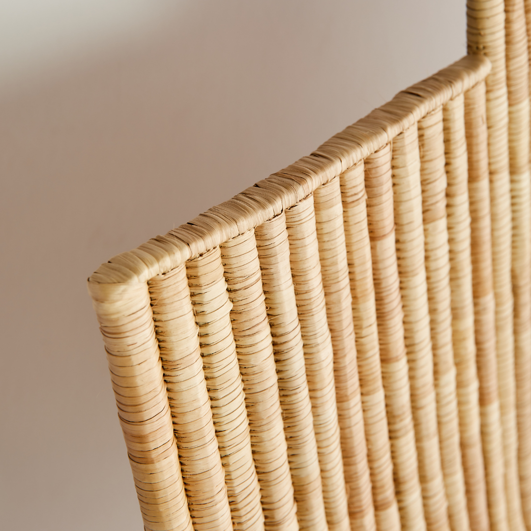 Lifestyle photo showing Maravi Natural Palm Leaves Woven Wall Art in use - Kanju Interiors