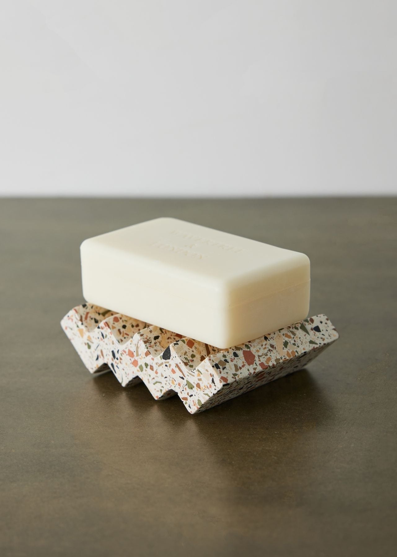 Close-up detail showing quality craftsmanship and materials - Zig-Zag Neutral Terrazzo Soap Dish