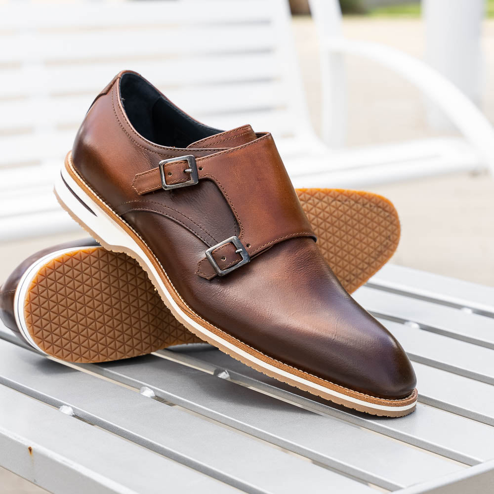 Product view 6 - 55-103-BRN LEGERRA Hand Burnished Italian Calfskin Monkstrap, Brown - Zelli Italia