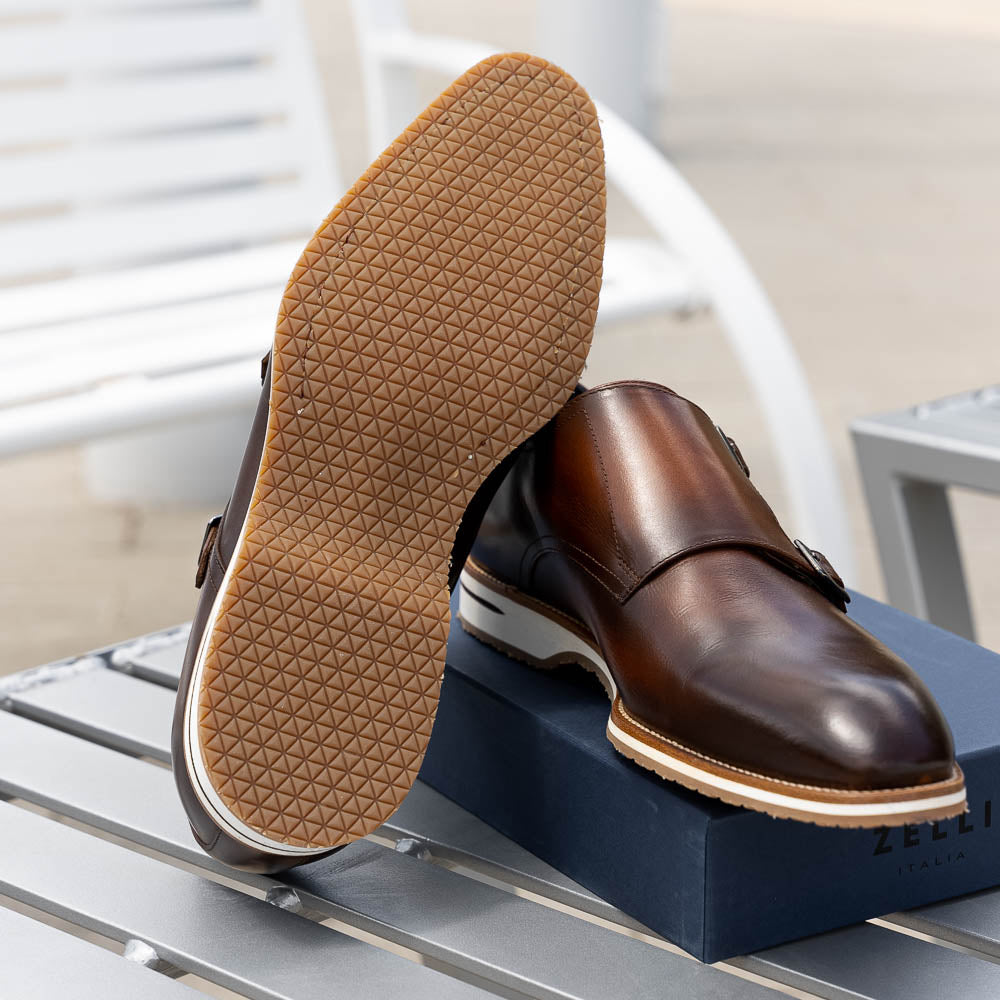 Product view 9 - 55-103-BRN LEGERRA Hand Burnished Italian Calfskin Monkstrap, Brown - Zelli Italia