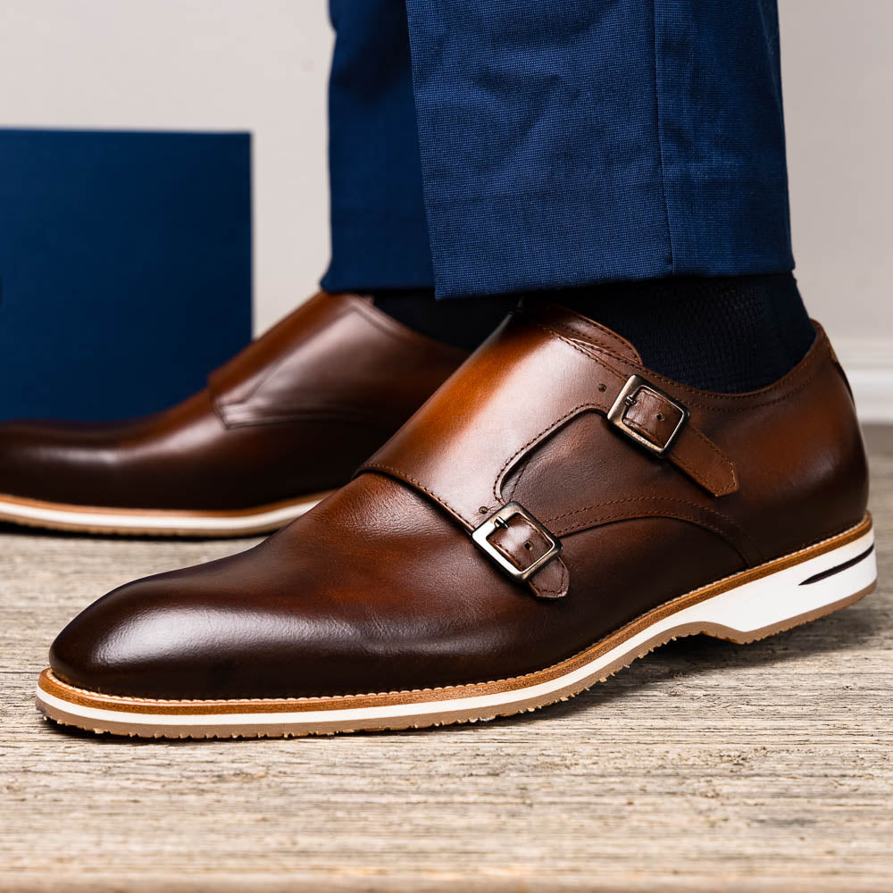 Product view 5 - 55-103-BRN LEGERRA Hand Burnished Italian Calfskin Monkstrap, Brown - Zelli Italia