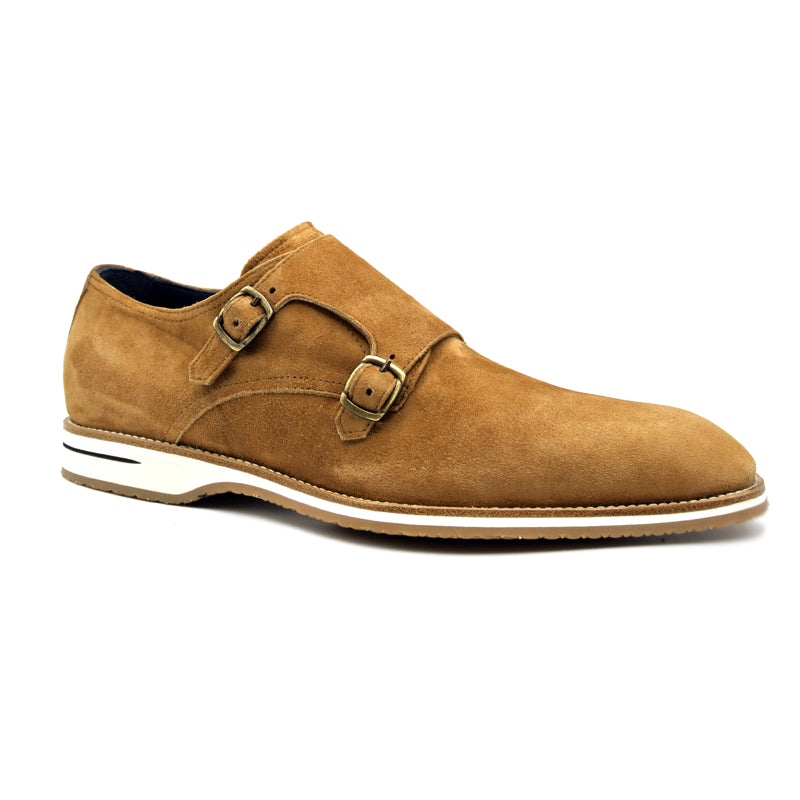56-100-CGN LEGERRA Sueded Goatskin Monkstrap, Cognac - premium quality - Zelli Italia