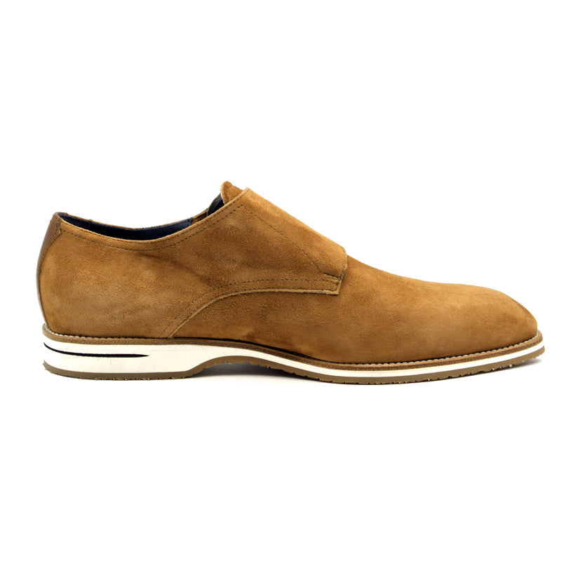 Lifestyle photo showing 56-100-CGN LEGERRA Sueded Goatskin Monkstrap, Cognac in use - Zelli Italia