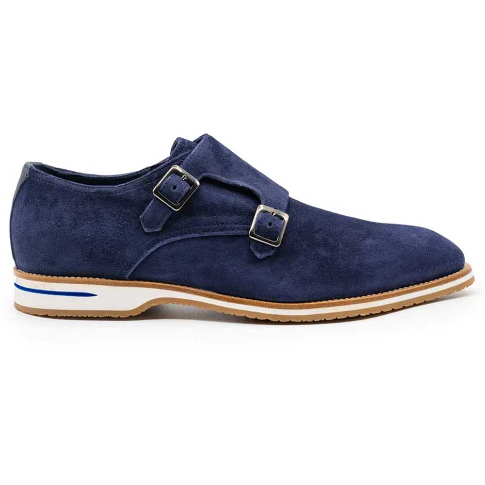 56-100-NVY LEGERRA Sueded Goatskin Monkstrap, Navy - premium quality - Zelli Italia