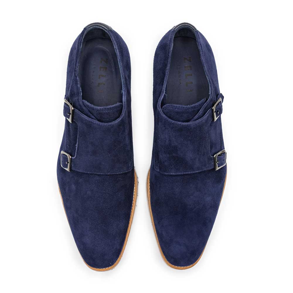 Product view 4 - 56-100-NVY LEGERRA Sueded Goatskin Monkstrap, Navy - Zelli Italia