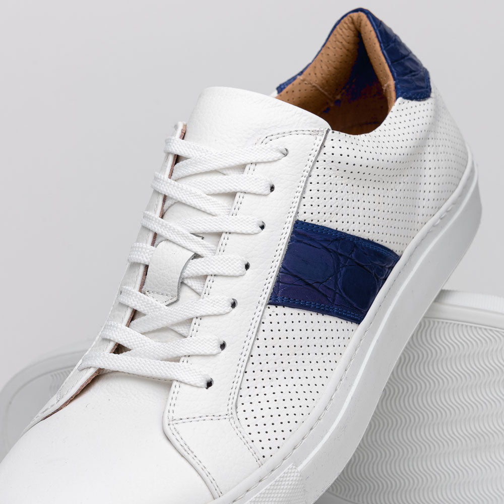 Product view 4 - 61-101-NVY OLYMPIAS Italian Calfskin and Crocodile Stripe, Navy - Zelli Italia