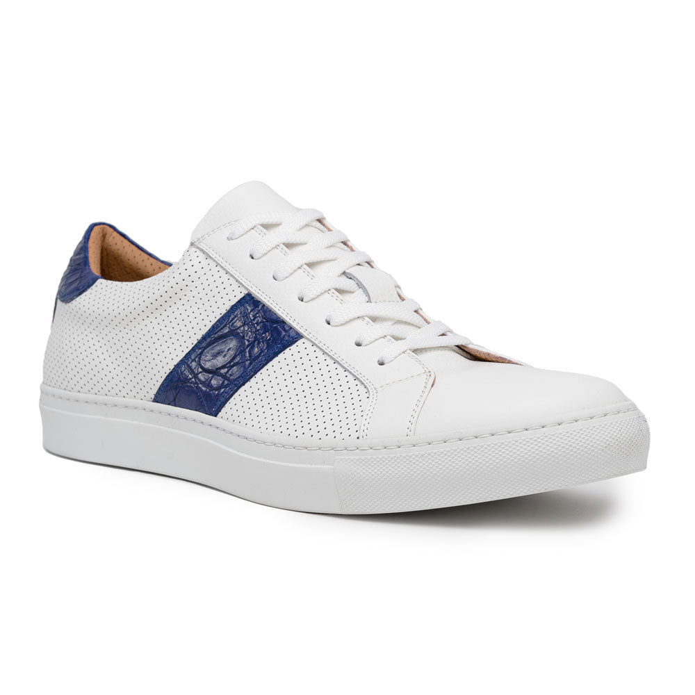 Close-up detail showing quality craftsmanship and materials - 61-101-NVY OLYMPIAS Italian Calfskin and Crocodile Stripe, N