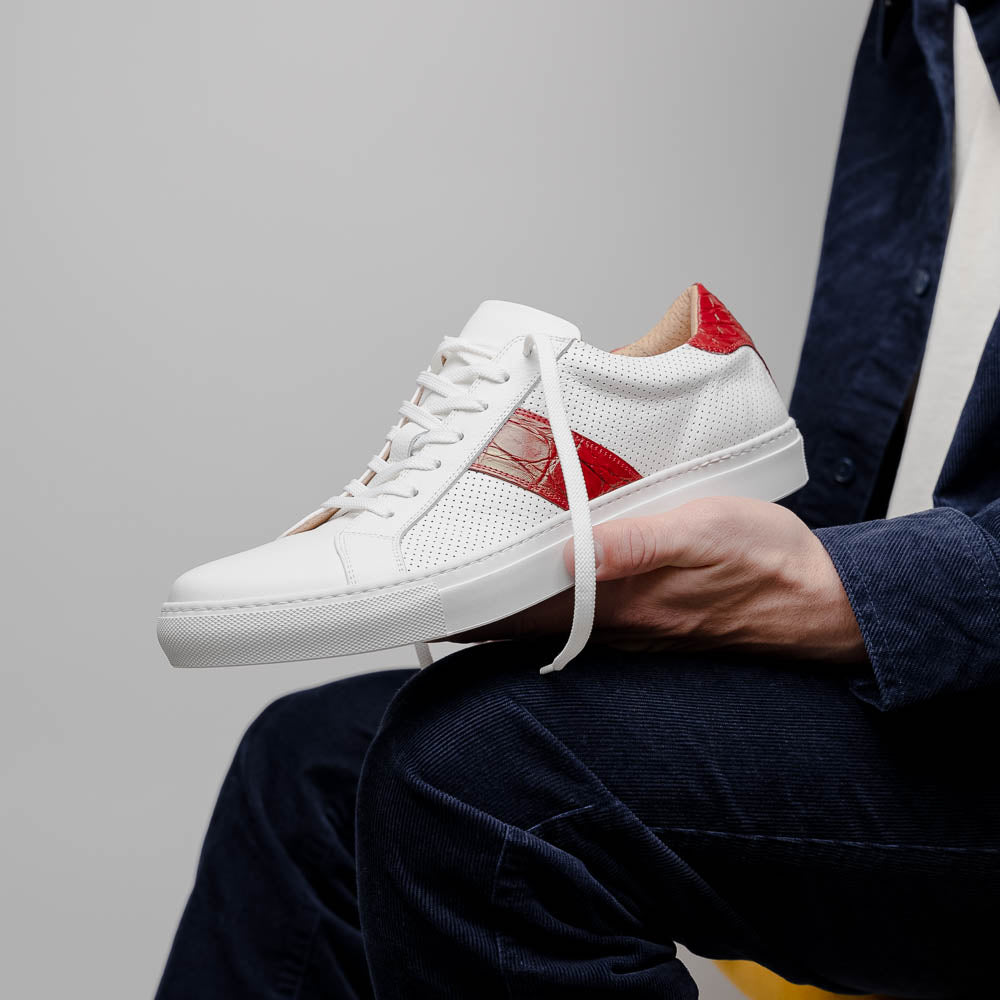 Product view 7 - 61-101-RED OLYMPIAS Italian Calfskin and Crocodile Stripe, Red - Zelli Italia
