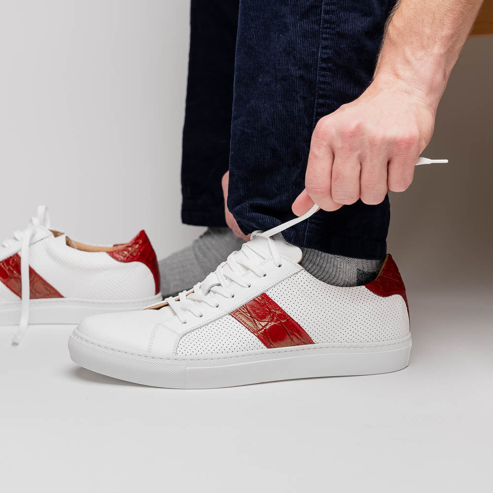 Product view 8 - 61-101-RED OLYMPIAS Italian Calfskin and Crocodile Stripe, Red - Zelli Italia