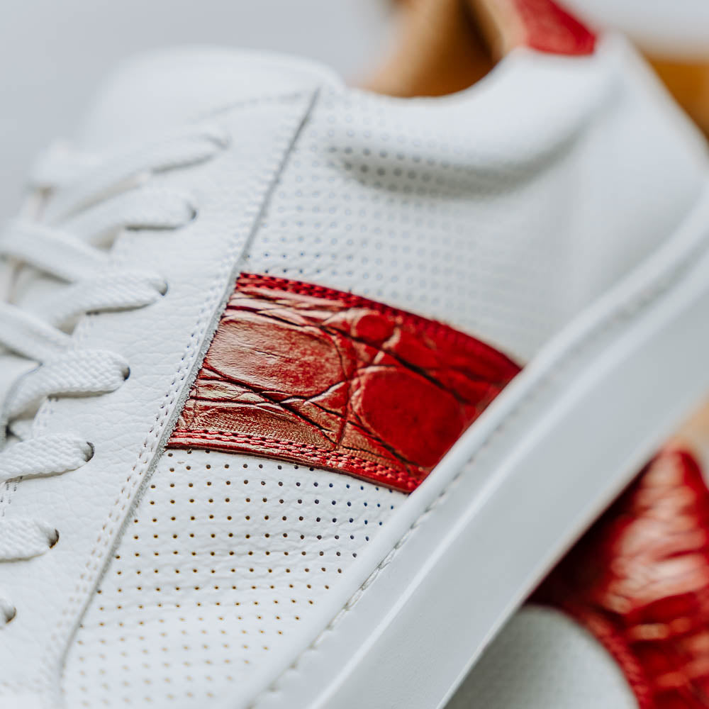 Product view 13 - 61-101-RED OLYMPIAS Italian Calfskin and Crocodile Stripe, Red - Zelli Italia
