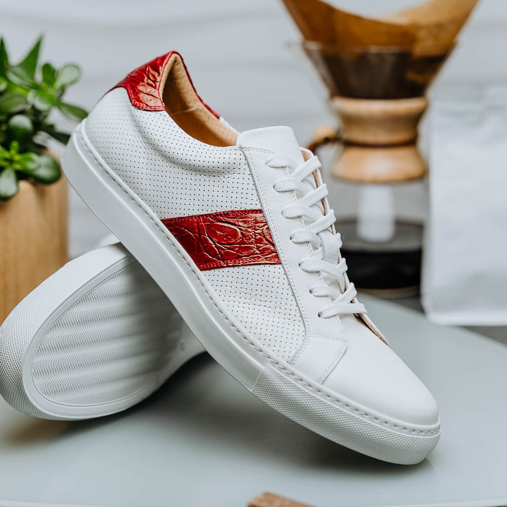 Product view 15 - 61-101-RED OLYMPIAS Italian Calfskin and Crocodile Stripe, Red - Zelli Italia
