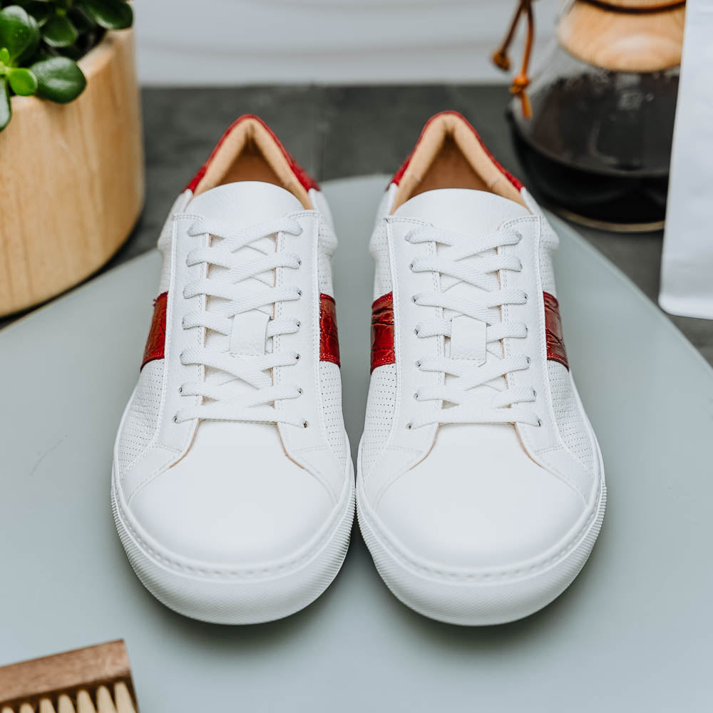 Product view 17 - 61-101-RED OLYMPIAS Italian Calfskin and Crocodile Stripe, Red - Zelli Italia