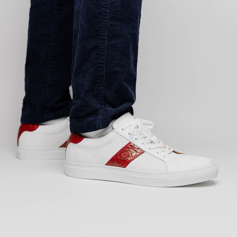 Product view 9 - 61-101-RED OLYMPIAS Italian Calfskin and Crocodile Stripe, Red - Zelli Italia