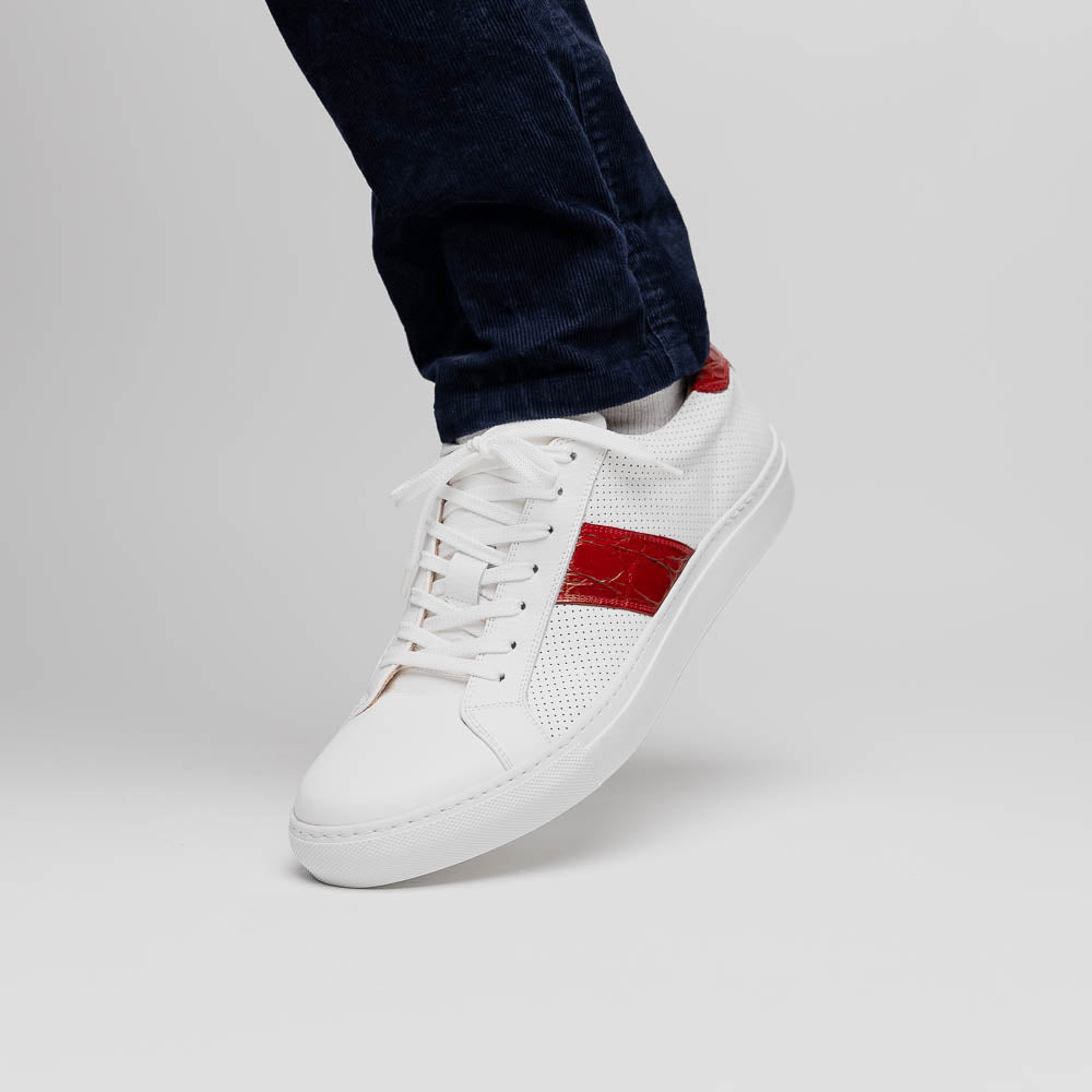 Product view 10 - 61-101-RED OLYMPIAS Italian Calfskin and Crocodile Stripe, Red - Zelli Italia