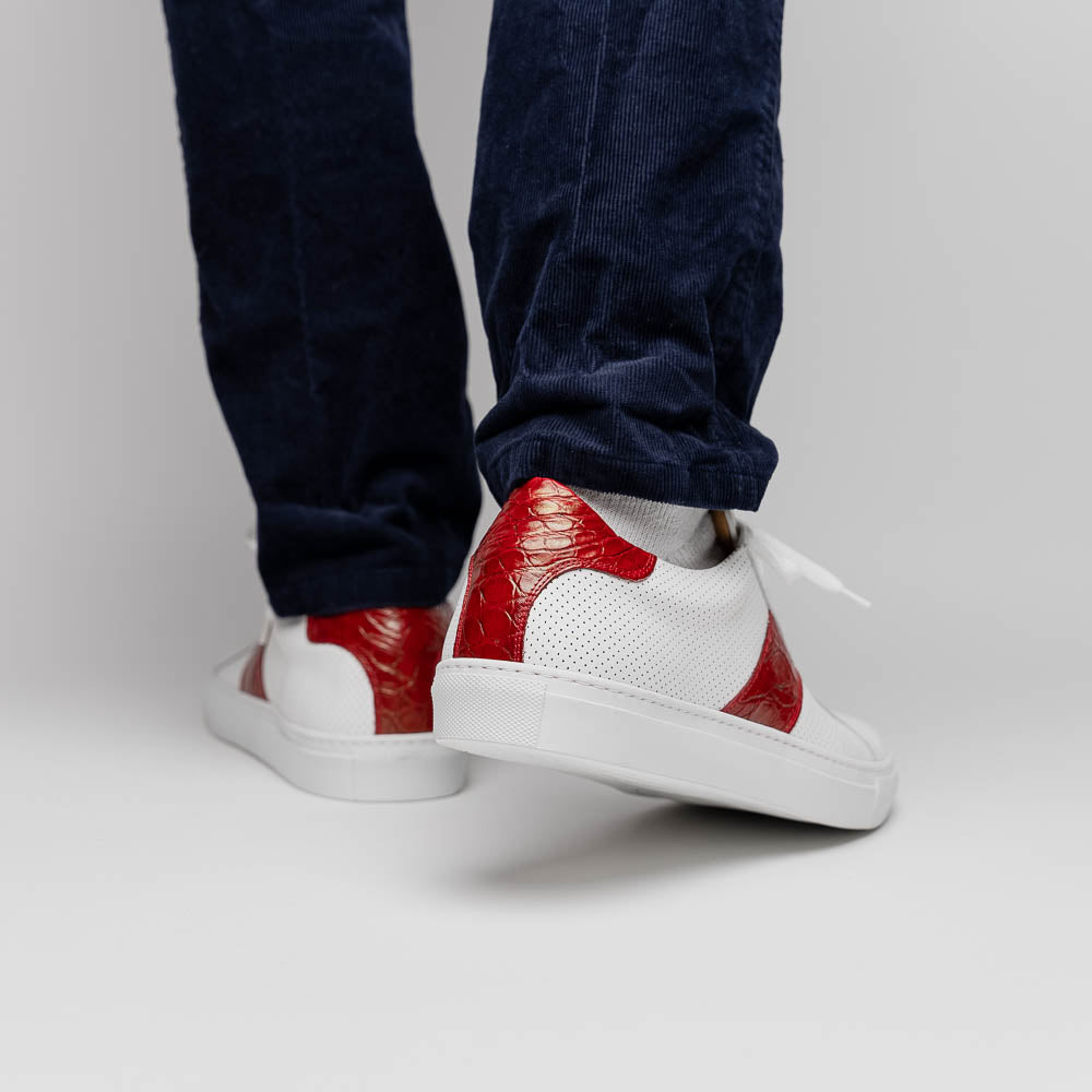 Product view 11 - 61-101-RED OLYMPIAS Italian Calfskin and Crocodile Stripe, Red - Zelli Italia