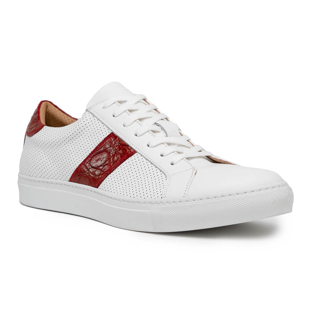 Close-up detail showing quality craftsmanship and materials - 61-101-RED OLYMPIAS Italian Calfskin and Crocodile Stripe, R