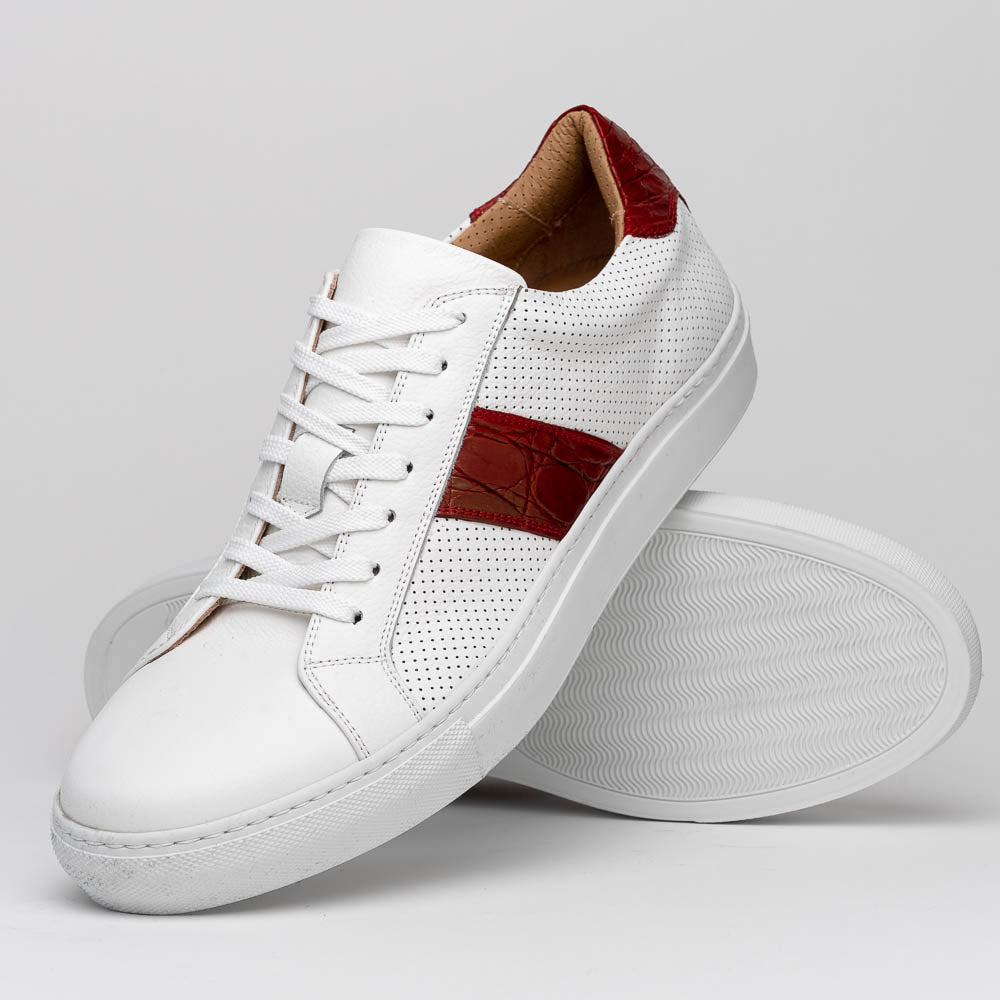 Product view 4 - 61-101-RED OLYMPIAS Italian Calfskin and Crocodile Stripe, Red - Zelli Italia