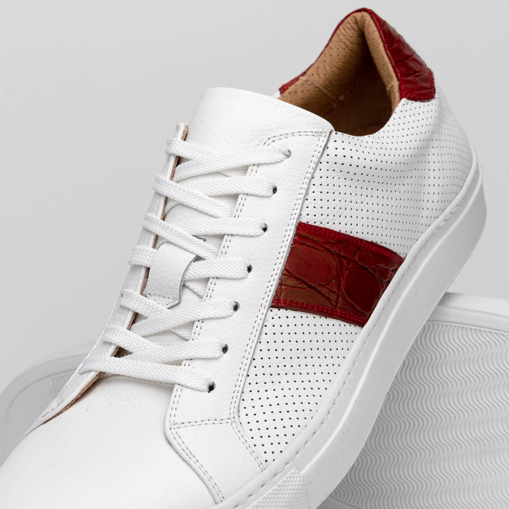 Product view 5 - 61-101-RED OLYMPIAS Italian Calfskin and Crocodile Stripe, Red - Zelli Italia