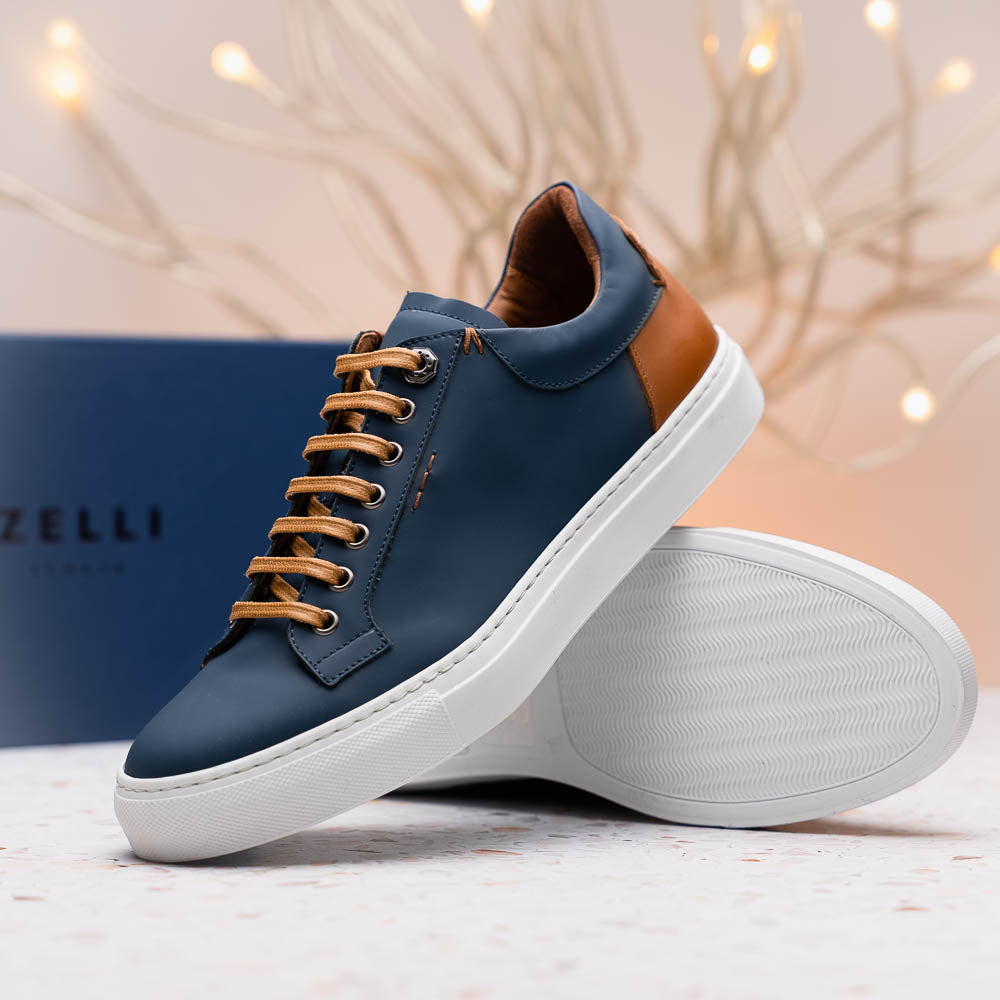 Product view 6 - 65-229-NVY Diaz Rubberized Calfskin Sneaker Navy - Zelli Italia