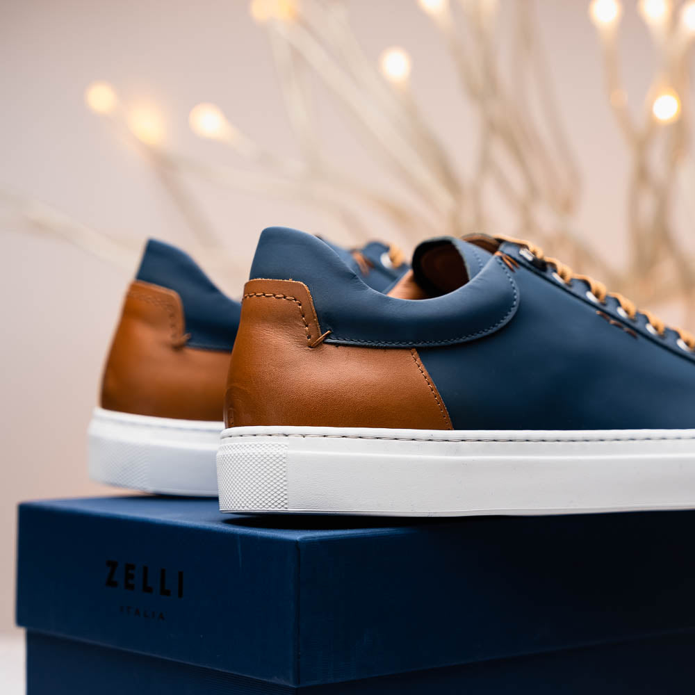 Product view 7 - 65-229-NVY Diaz Rubberized Calfskin Sneaker Navy - Zelli Italia