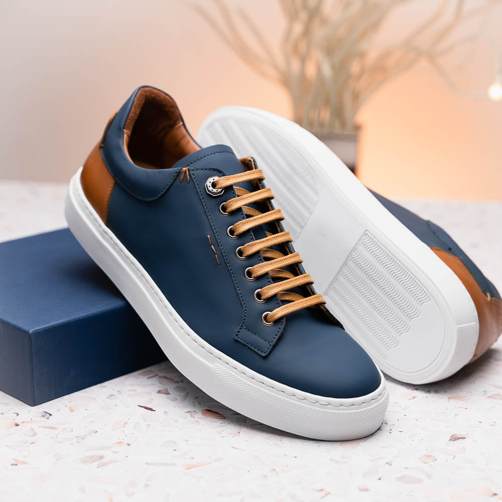 Product view 9 - 65-229-NVY Diaz Rubberized Calfskin Sneaker Navy - Zelli Italia