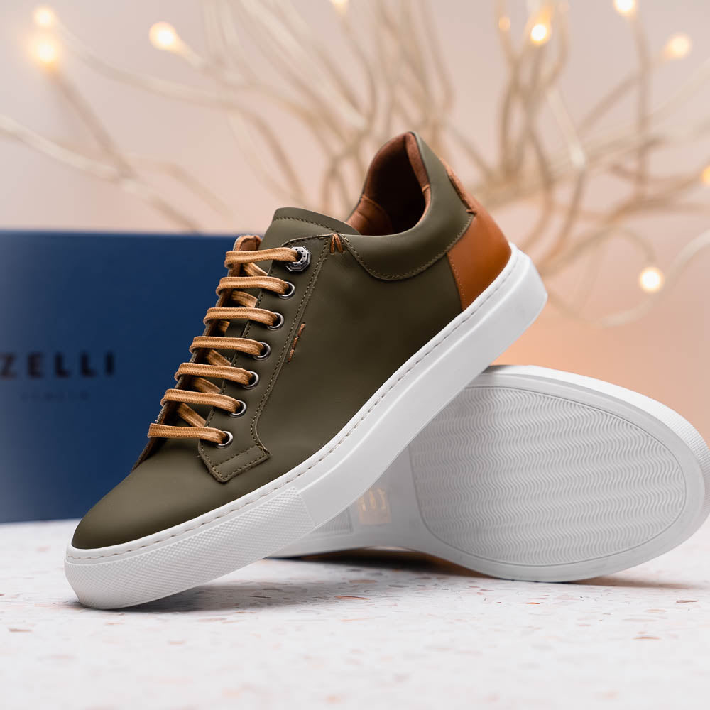 Product view 10 - 65-229-OLV Diaz Rubberized Calfskin Sneaker Olive Green - Zelli Italia